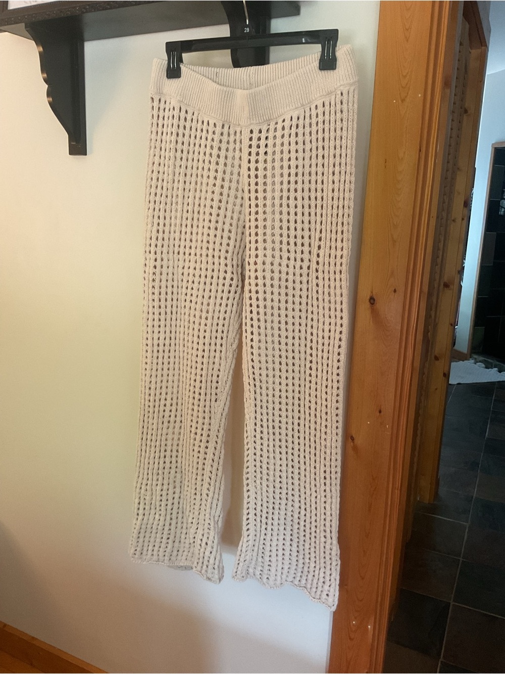 Free People Crochet Knit Swim Suit Cover Up Pants in Cream